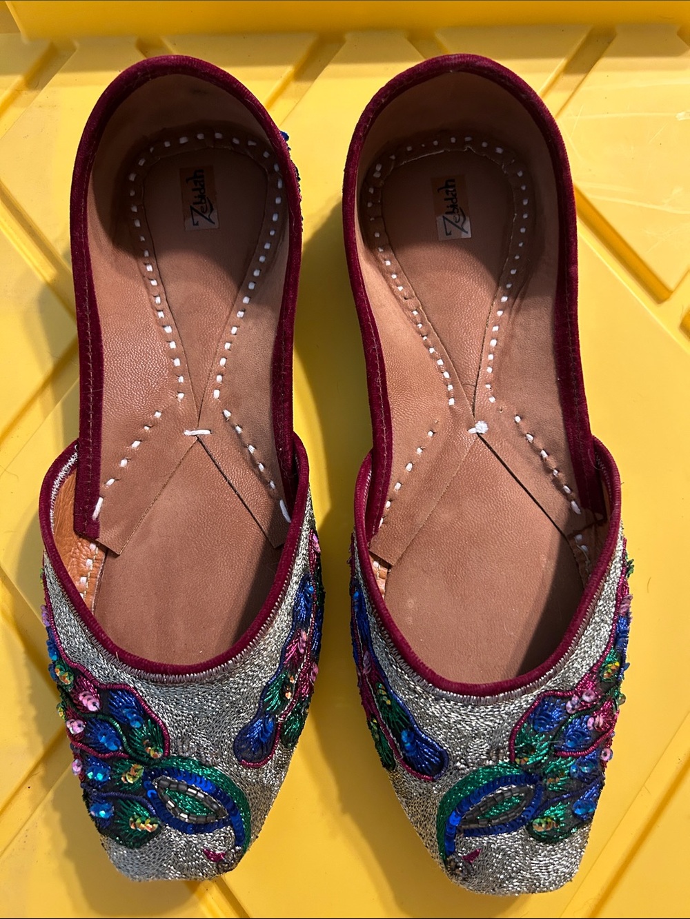 Embellished Burgundy Velvet-Trim Women’s Shoes